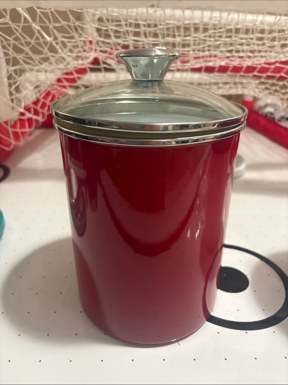 Red Kitchen Canister with Silver Rim